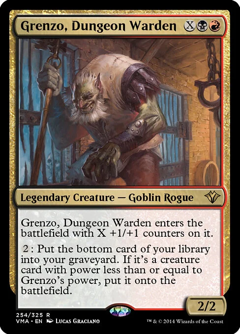 Grenzo, Dungeon Warden, carta Magic di tipo Legendary Creature — Goblin Rogue illustrata da Lucas Graciano