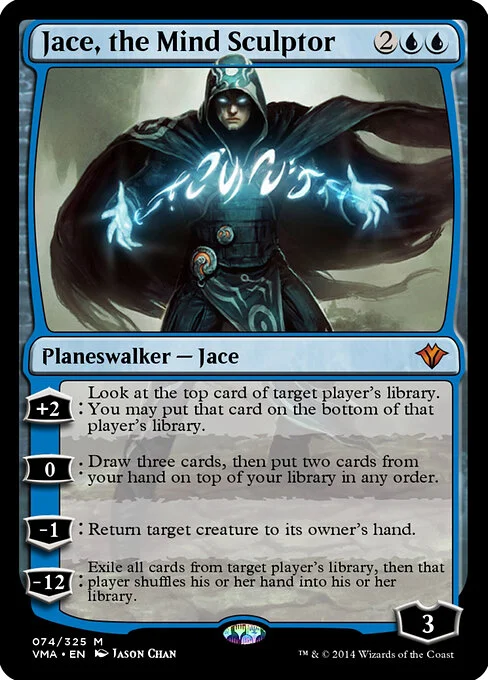 Jace, the Mind Sculptor, carta Magic di tipo Legendary Planeswalker — Jace illustrata da Jason Chan
