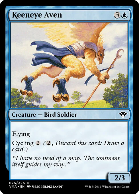 Keeneye Aven, carta Magic di tipo Creature — Bird Soldier illustrata da Greg Hildebrandt