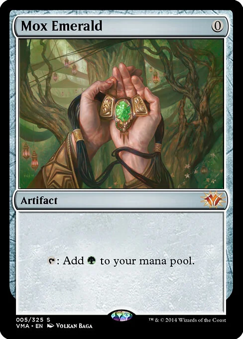 Mox Emerald, carta Magic di tipo Artifact illustrata da Volkan Baǵa