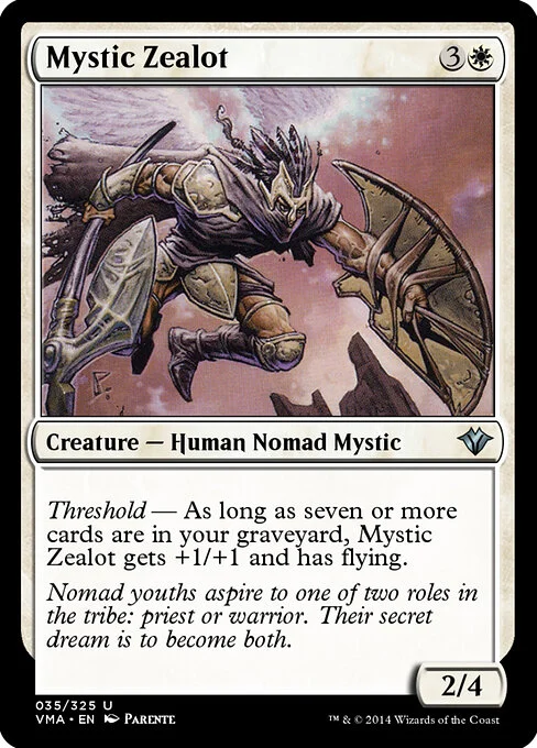 Mystic Zealot, carta Magic di tipo Creature — Human Nomad Mystic illustrata da Paolo Parente