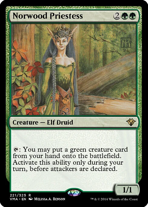 Norwood Priestess, carta Magic di tipo Creature — Elf Druid illustrata da Melissa A. Benson