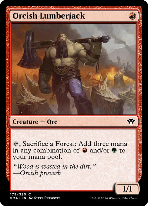 Orcish Lumberjack, carta Magic di tipo Creature — Orc illustrata da Steve Prescott