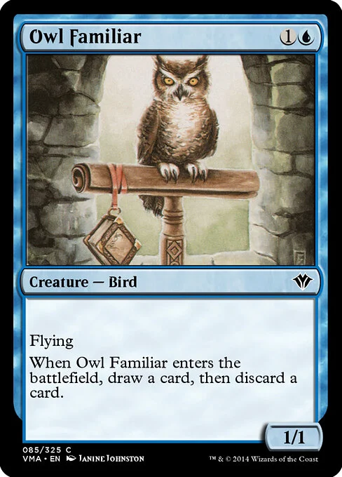 Owl Familiar, carta Magic di tipo Creature — Bird illustrata da Janine Johnston