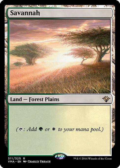 Savannah, carta Magic di tipo Land — Forest Plains illustrata da Charles Urbach