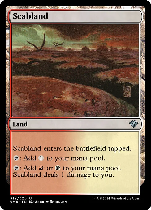 Scabland, carta Magic di tipo Land illustrata da Andrew Robinson