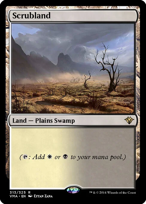 Scrubland, carta Magic di tipo Land — Plains Swamp illustrata da Eytan Zana