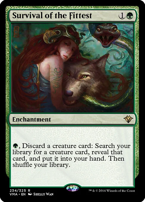 Survival of the Fittest, carta Magic di tipo Enchantment illustrata da Shelly Wan