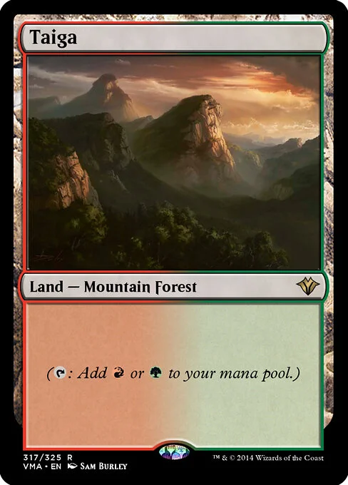 Taiga, carta Magic di tipo Land — Mountain Forest illustrata da Sam Burley