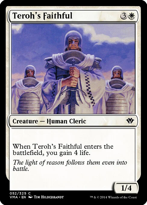 Teroh's Faithful, carta Magic di tipo Creature — Human Cleric illustrata da Tim Hildebrandt