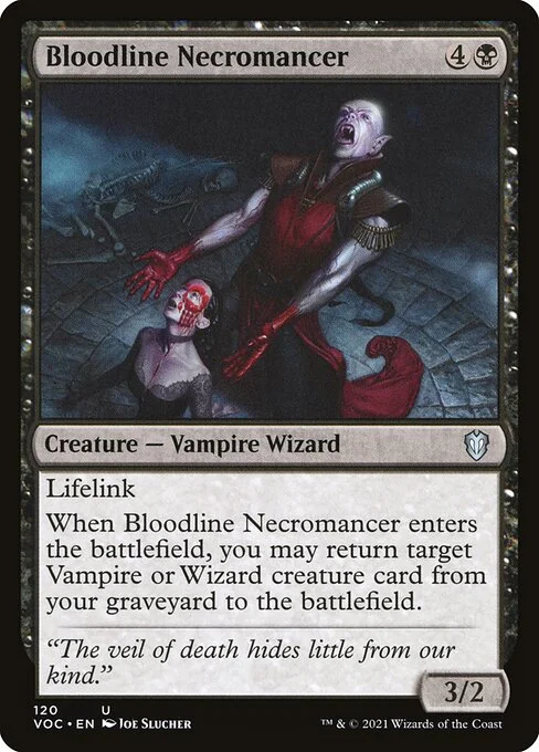 Bloodline Necromancer, carta Magic di tipo Creature — Vampire Wizard illustrata da Joe Slucher