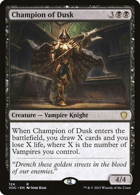 Champion of Dusk, carta Magic di tipo Creature — Vampire Knight illustrata da Josh Hass