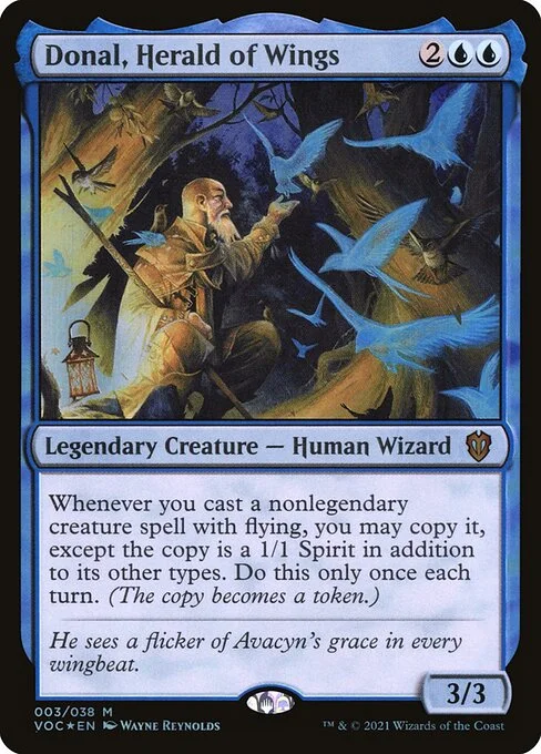 Donal, Herald of Wings, carta Magic di tipo Legendary Creature — Human Wizard illustrata da Wayne Reynolds
