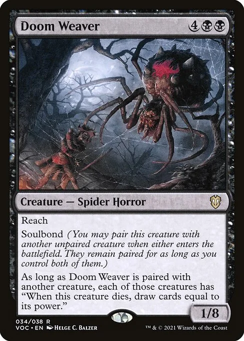 Doom Weaver, carta Magic di tipo Creature — Spider Horror illustrata da Helge C. Balzer