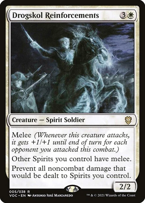 Drogskol Reinforcements, carta Magic di tipo Creature — Spirit Soldier illustrata da Antonio José Manzanedo
