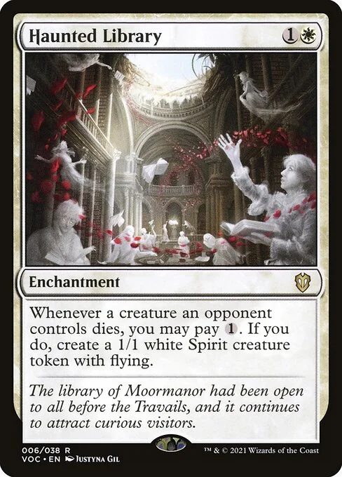 Haunted Library, carta Magic di tipo Enchantment illustrata da Justyna Dura