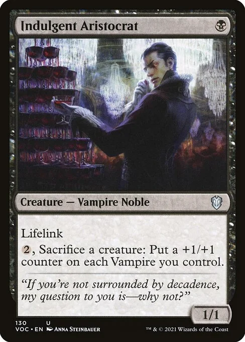 Indulgent Aristocrat, carta Magic di tipo Creature — Vampire Noble illustrata da Anna Steinbauer