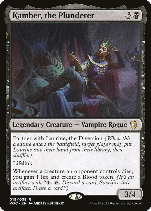 Kamber, the Plunderer, carta Magic di tipo Legendary Creature — Vampire Rogue illustrata da Andrey Kuzinskiy