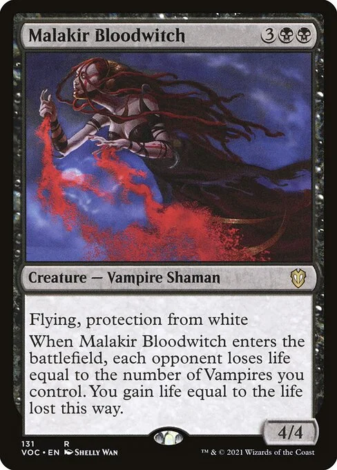 Malakir Bloodwitch, carta Magic di tipo Creature — Vampire Shaman illustrata da Shelly Wan