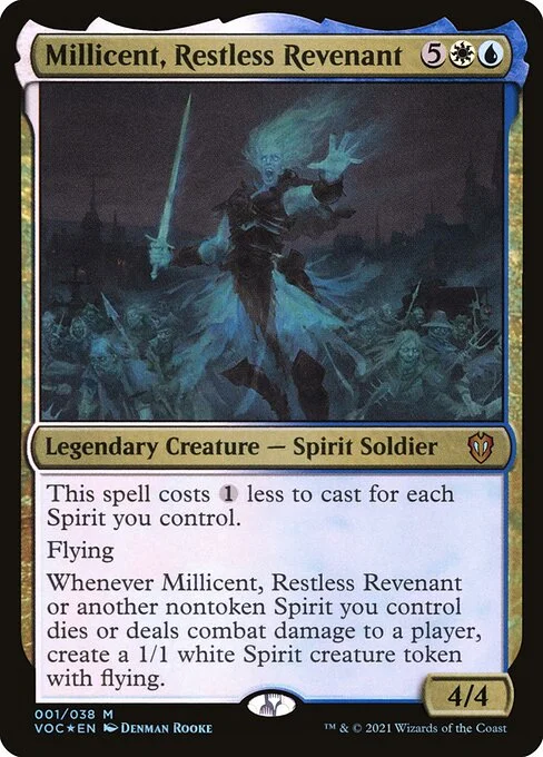 Millicent, Restless Revenant, carta Magic di tipo Legendary Creature — Spirit Soldier illustrata da Denman Rooke