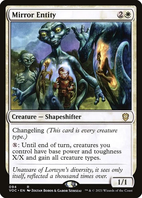 Mirror Entity, carta Magic di tipo Creature — Shapeshifter illustrata da Zoltan Boros & Gabor Szikszai