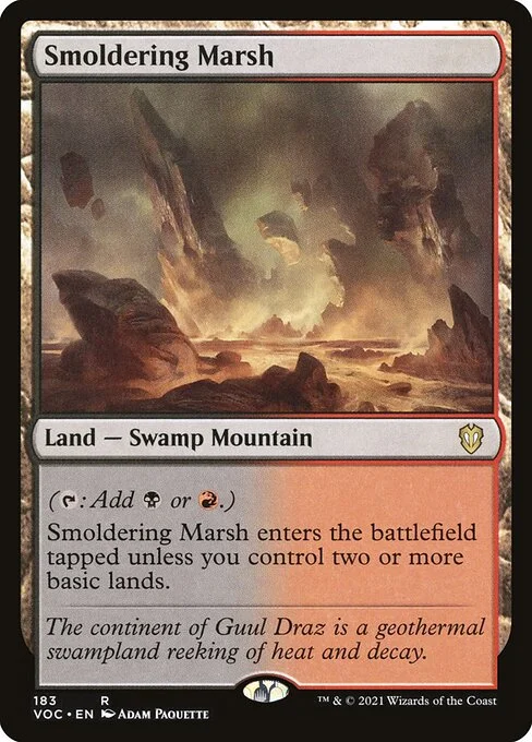 Smoldering Marsh, carta Magic di tipo Land — Swamp Mountain illustrata da Adam Paquette