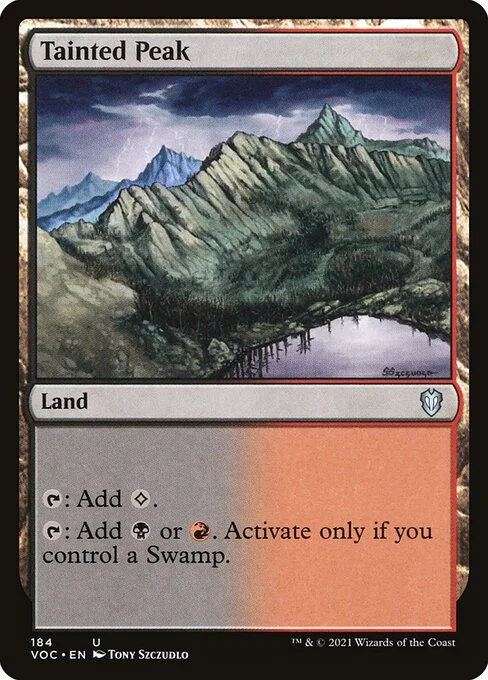 Tainted Peak, carta Magic di tipo Land illustrata da Tony Szczudlo