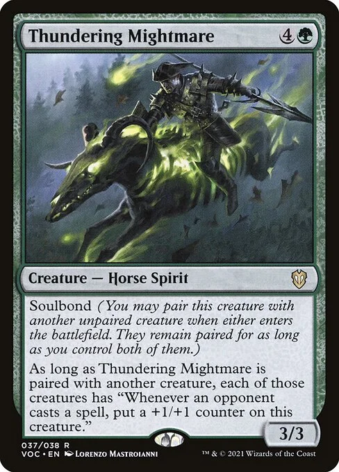 Thundering Mightmare, carta Magic di tipo Creature — Horse Spirit illustrata da Lorenzo Mastroianni