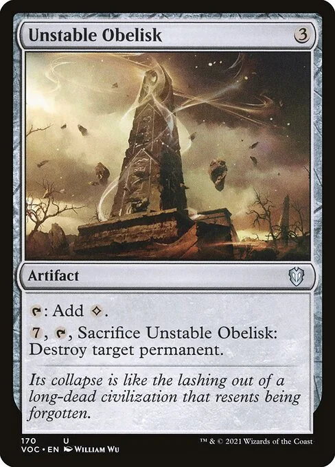 Unstable Obelisk, carta Magic di tipo Artifact illustrata da William Wu