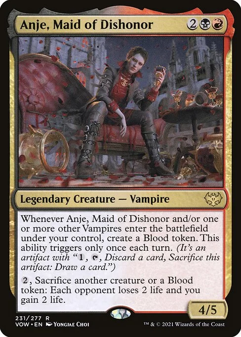 Anje, Maid of Dishonor, carta Magic di tipo Legendary Creature — Vampire illustrata da Yongjae Choi