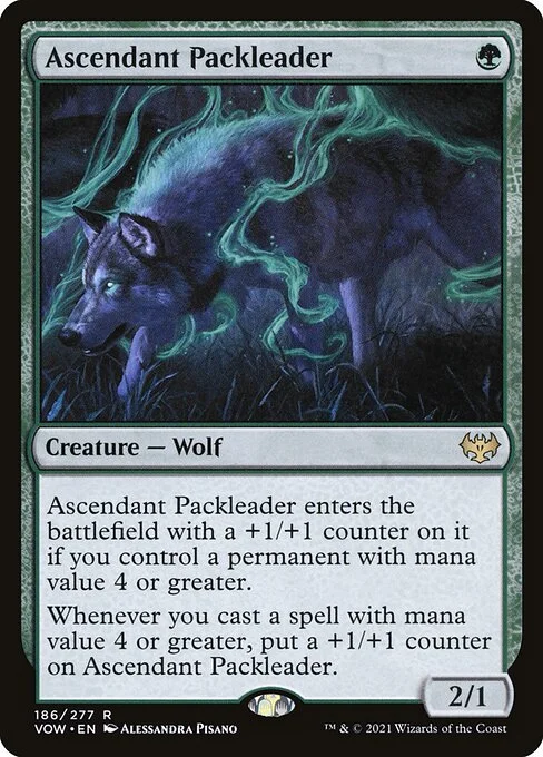 Ascendant Packleader, carta Magic di tipo Creature — Wolf illustrata da Alessandra Pisano