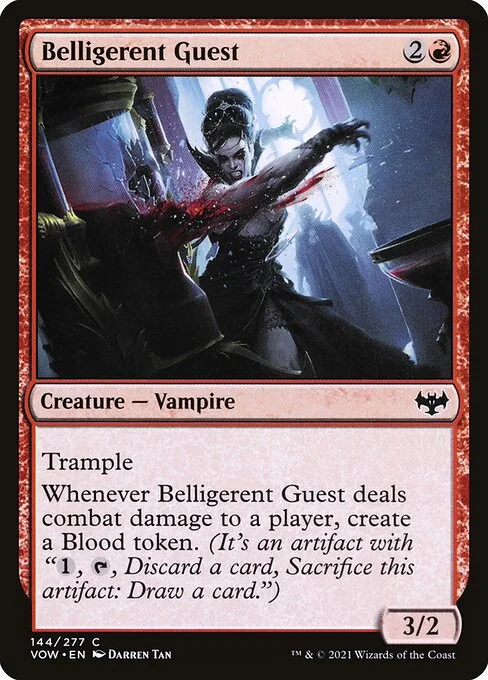 Belligerent Guest, carta Magic di tipo Creature — Vampire illustrata da Darren Tan