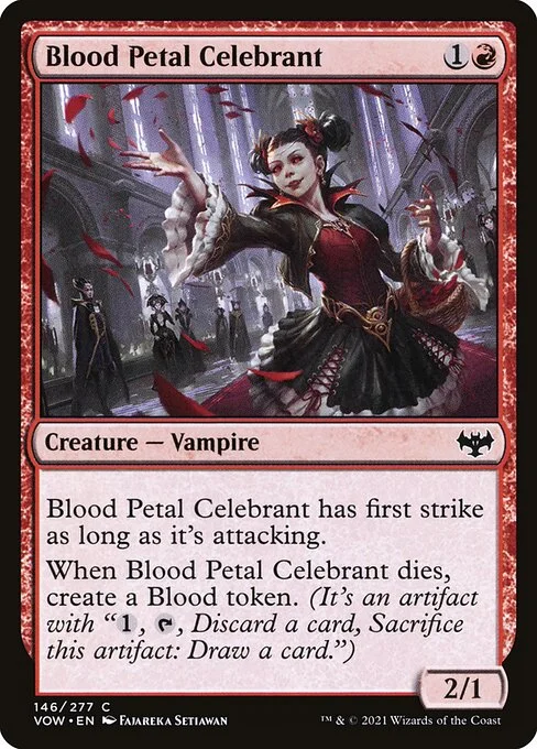 Blood Petal Celebrant, carta Magic di tipo Creature — Vampire illustrata da Fajareka Setiawan
