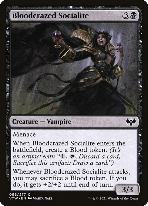 Bloodcrazed Socialite, carta Magic di tipo Creature — Vampire illustrata da Marta Nael