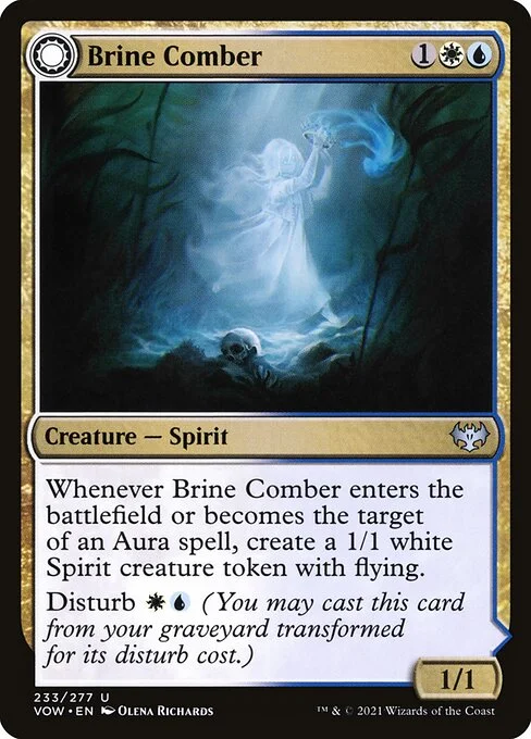 Brine Comber // Brinebound Gift, carta Magic di tipo Creature — Spirit // Enchantment — Aura illustrata da Olena Richards