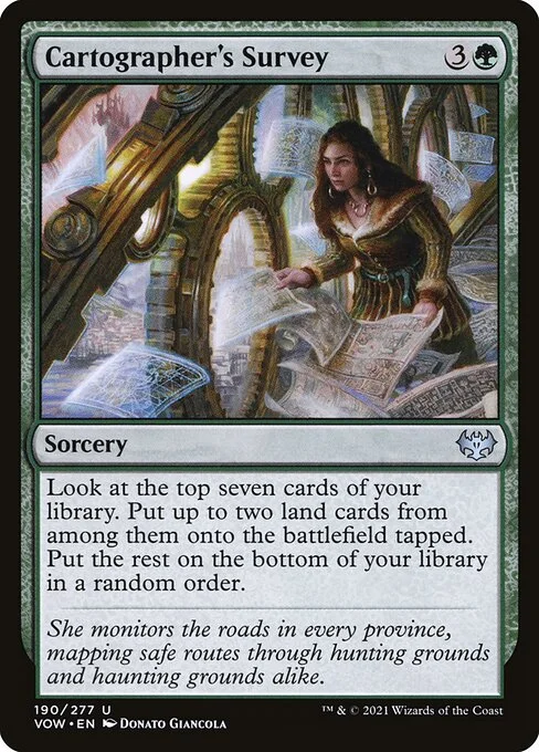 Cartographer's Survey, carta Magic di tipo Sorcery illustrata da Donato Giancola