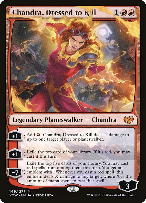 Chandra, Dressed to Kill, carta Magic di tipo Legendary Planeswalker — Chandra illustrata da Viktor Titov