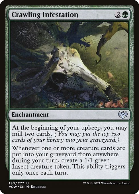 Crawling Infestation, carta Magic di tipo Enchantment illustrata da Khurrum