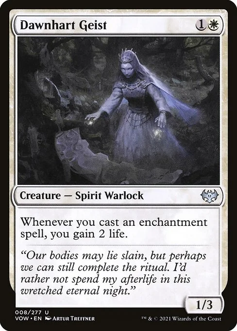 Dawnhart Geist, carta Magic di tipo Creature — Spirit Warlock illustrata da Artur Treffner