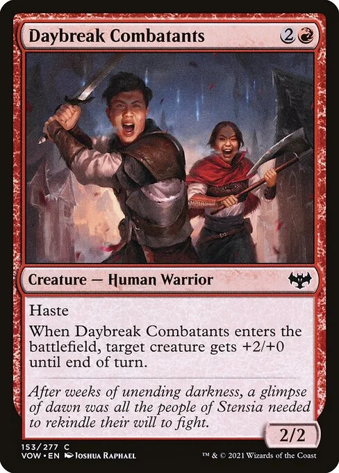 Daybreak Combatants, carta Magic di tipo Creature — Human Warrior illustrata da Joshua Raphael