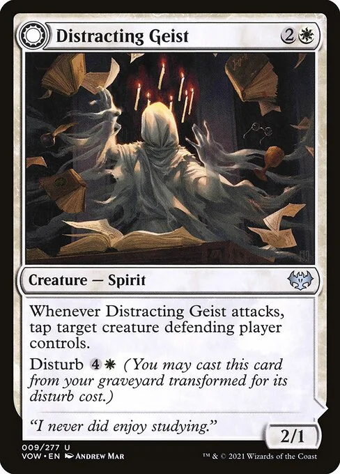 Distracting Geist // Clever Distraction, carta Magic di tipo Creature — Spirit // Enchantment — Aura illustrata da Andrew Mar