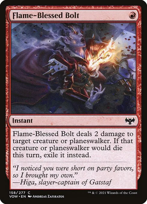 Flame-Blessed Bolt, carta Magic di tipo Instant illustrata da Andreas Zafiratos