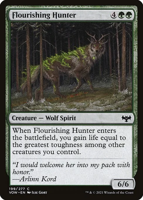 Flourishing Hunter, carta Magic di tipo Creature — Wolf Spirit illustrata da Ilse Gort