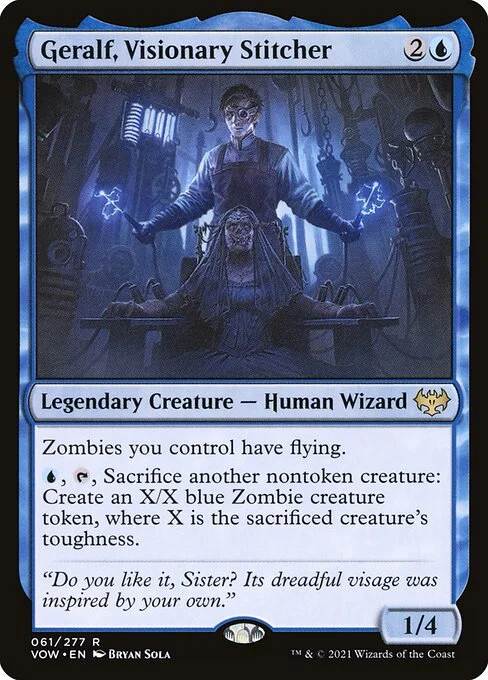 Geralf, Visionary Stitcher, carta Magic di tipo Legendary Creature — Human Wizard illustrata da Bryan Sola