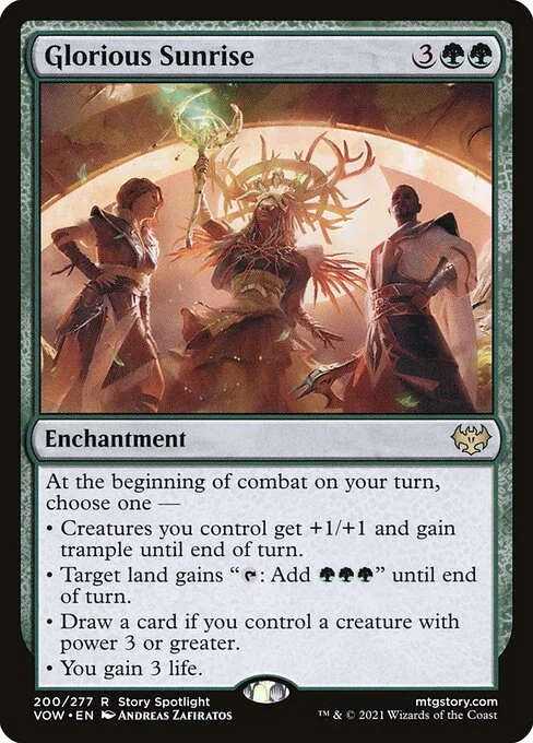 Glorious Sunrise, carta Magic di tipo Enchantment illustrata da Andreas Zafiratos