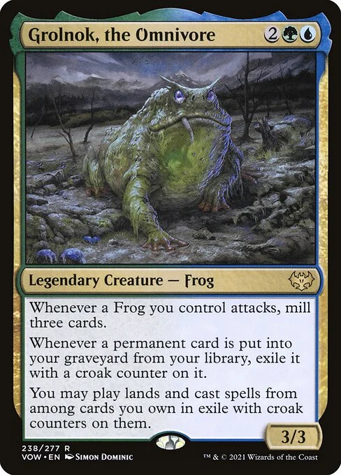 Grolnok, the Omnivore, carta Magic di tipo Legendary Creature — Frog illustrata da Simon Dominic