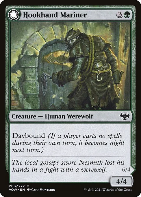 Hookhand Mariner // Riphook Raider, carta Magic di tipo Creature — Human Werewolf // Creature — Werewolf illustrata da Caio Monteiro