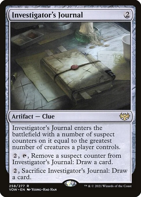 Investigator's Journal, carta Magic di tipo Artifact — Book Clue illustrata da Yeong-Hao Han