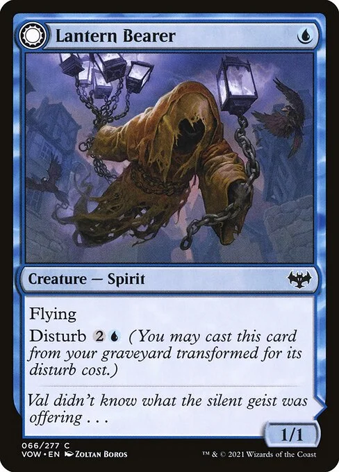 Lantern Bearer // Lanterns' Lift, carta Magic di tipo Creature — Spirit // Enchantment — Aura illustrata da Zoltan Boros