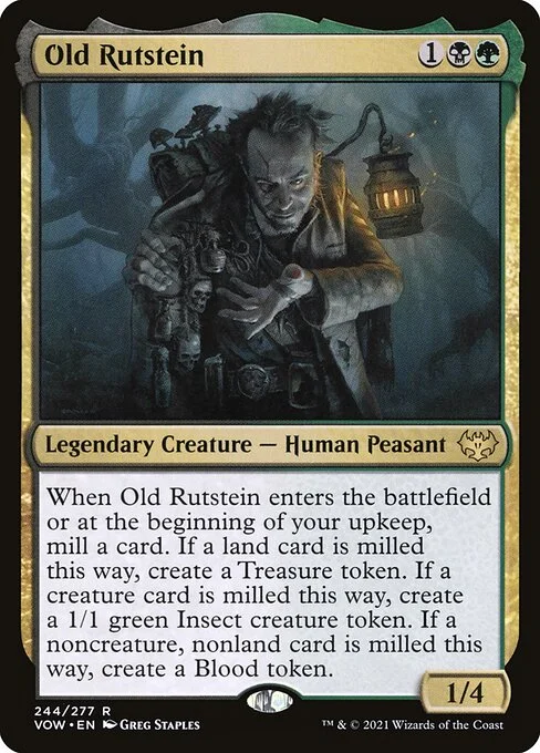 Old Rutstein, carta Magic di tipo Legendary Creature — Human Peasant illustrata da Greg Staples